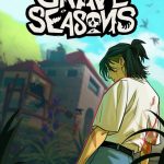 Artwork officiel de Grave Seasons montrant le protagoniste devant une ferme avec logo du jeu