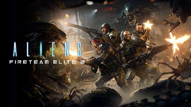 Visuel officiel de Aliens Fireteam Elite 2 montrant une escouade face aux xénomorphes