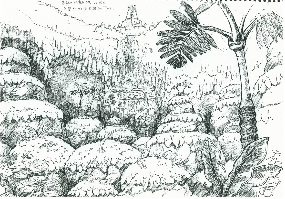 Concept art officiel de Sonic Adventure montrant Sonic dans les Mystic Ruins